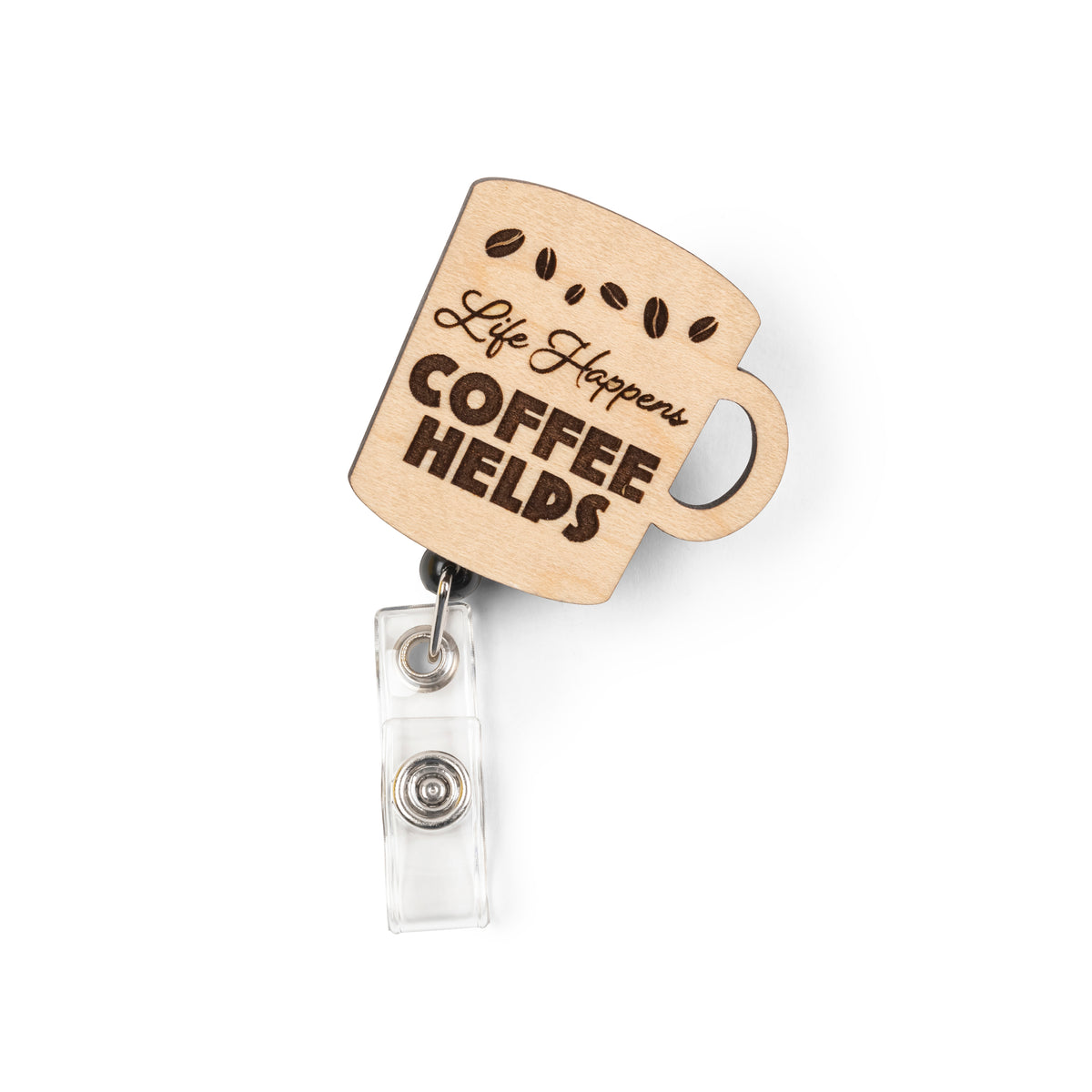 Coffee Cup Woodin Badge Reel