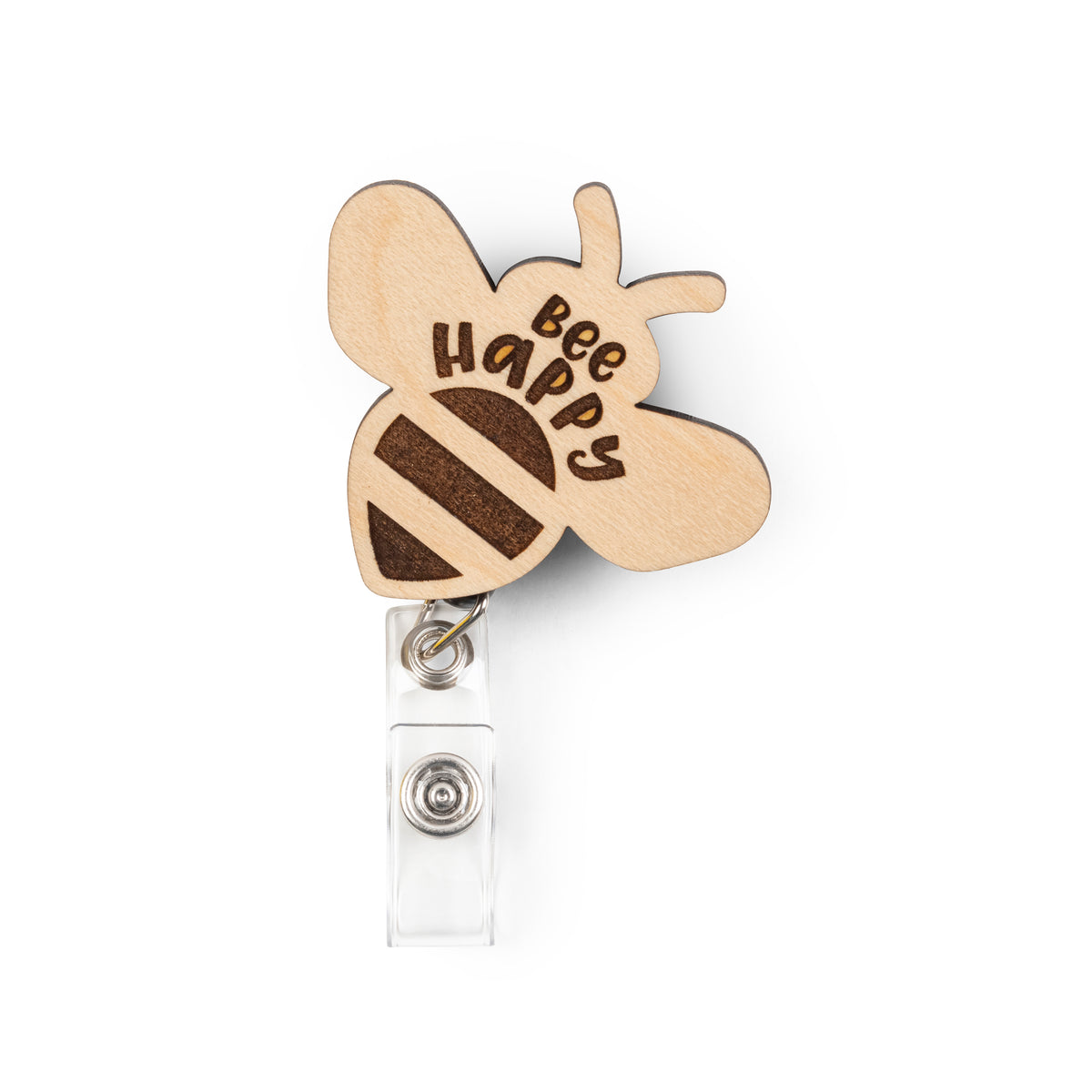 Bee Happy Woodin Badge Reel