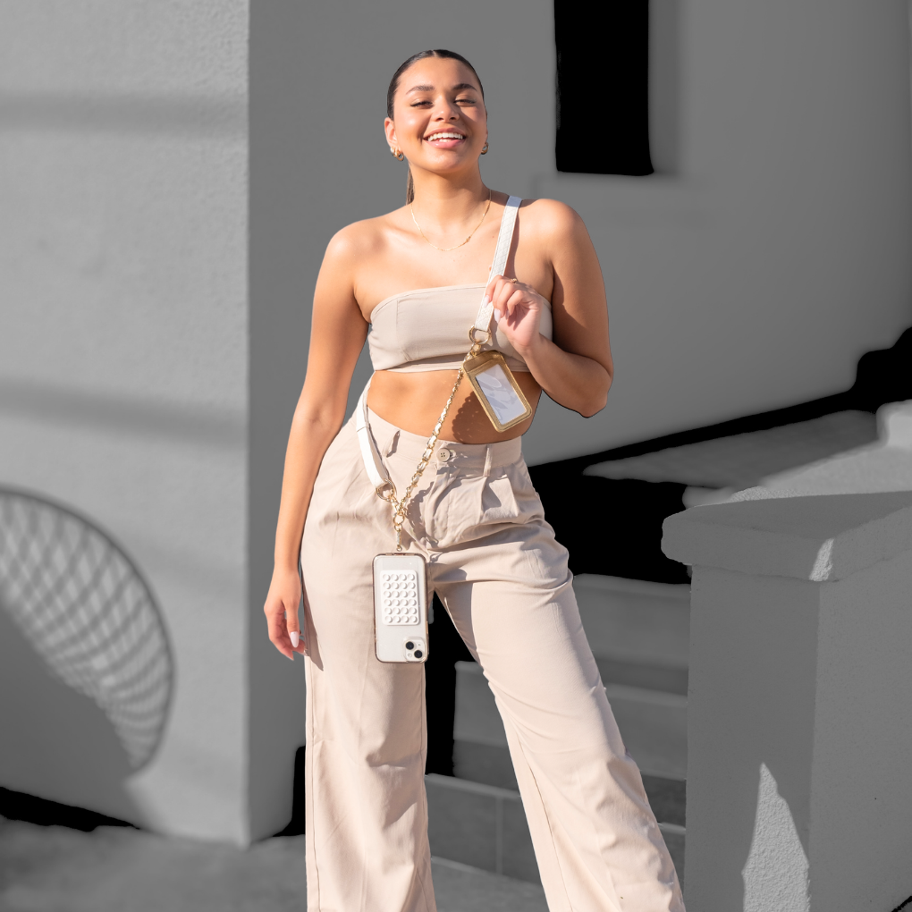 Ivory Textured Crossbody with detachable Ella Ivory Wristlet