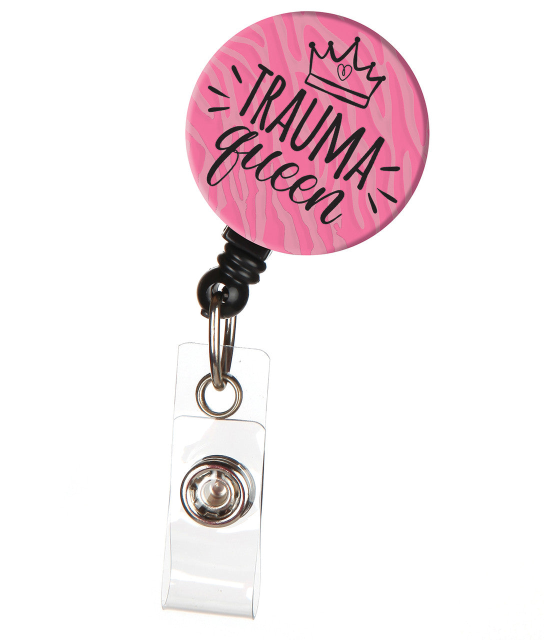 Trauma Queen Badge Reel in Pink