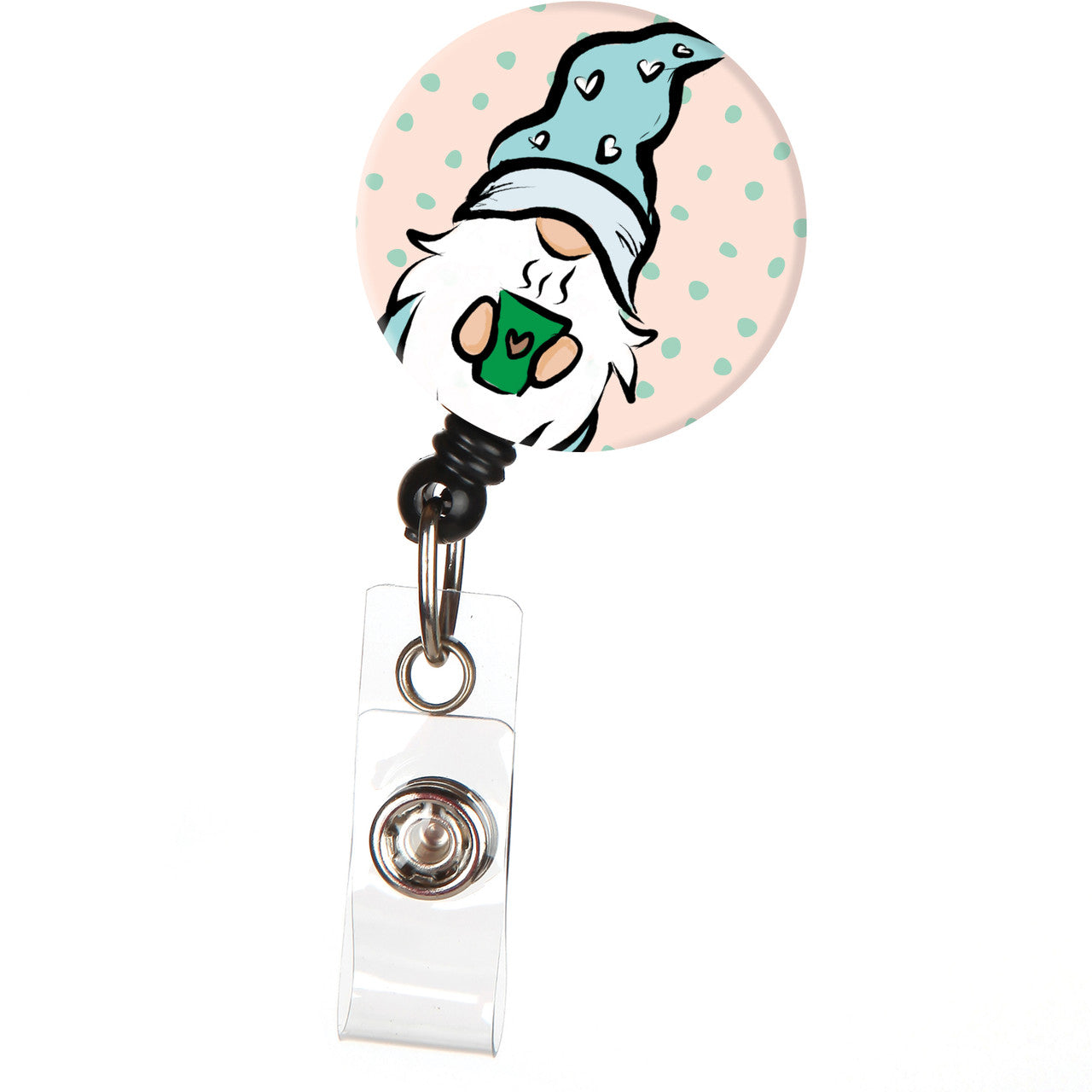 Gnome with Coffee Cup Badge Reel