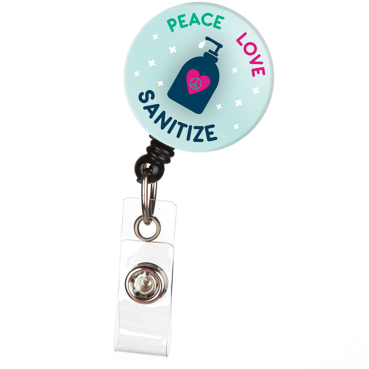 Peace Love Sanitize Badge Reel