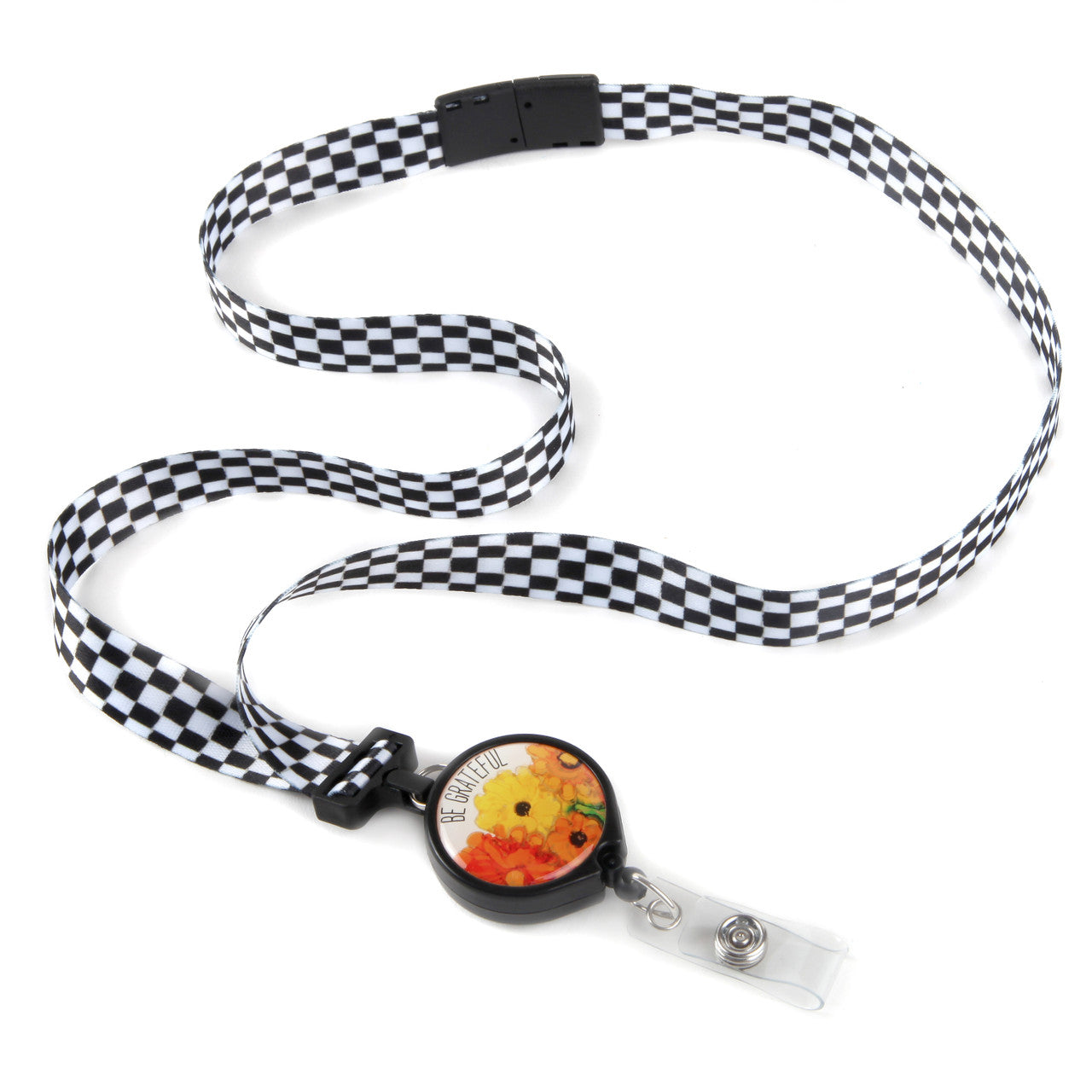 Be Grateful Ribbon Lanyard with Detachable Badge Reel